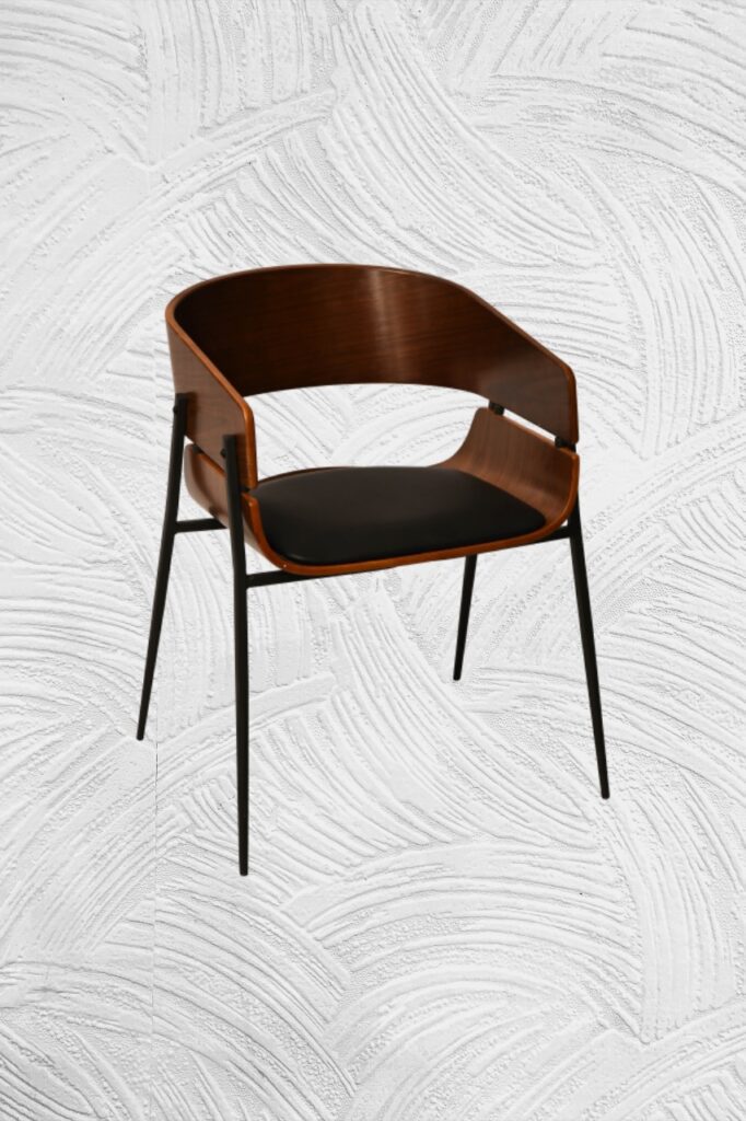 Wood, leather, and metal chair in the modern furniture design style