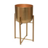 SMOOTH GOLD METAL PLANTER WITH STAND (LARGE)