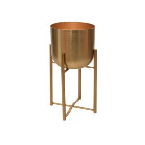 SMOOTH GOLD METAL PLANTER WITH STAND (MEDIUM)