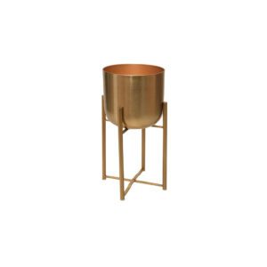 SMOOTH GOLD METAL PLANTER WITH STAND (SMALL)