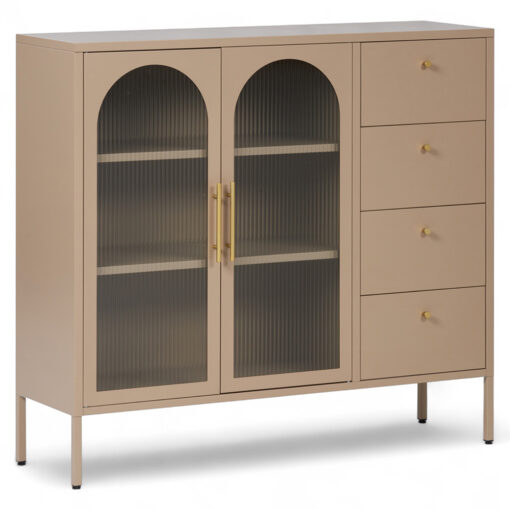 Ricca 2 Glass Doors with 4 Drawers Cabinet