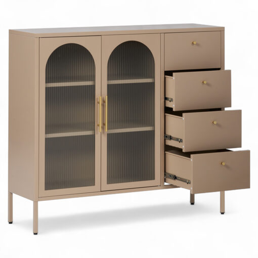 Ricca 2 Glass Doors with 4 Drawers Cabinet - Image 2