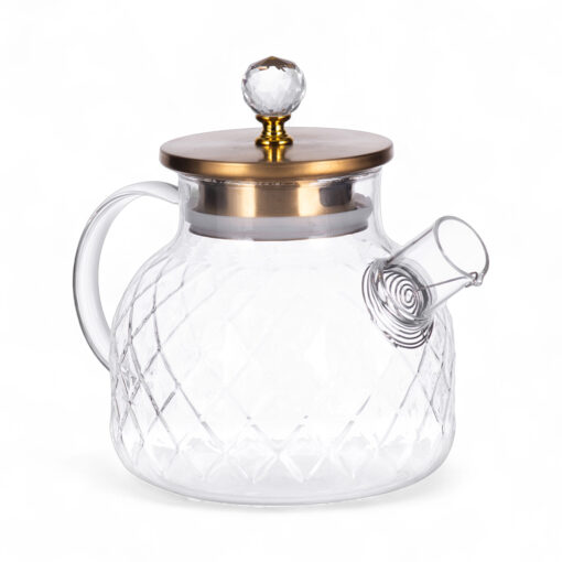 Glass Pot with Gold Stainless Steel Lid (H16.5cm)