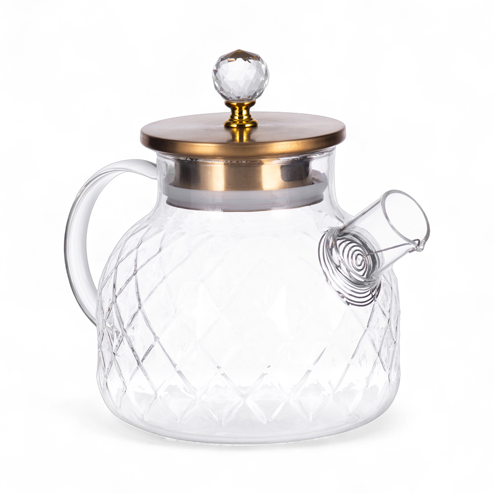 Glass Pot with Gold Stainless Steel Lid (H16.5cm)