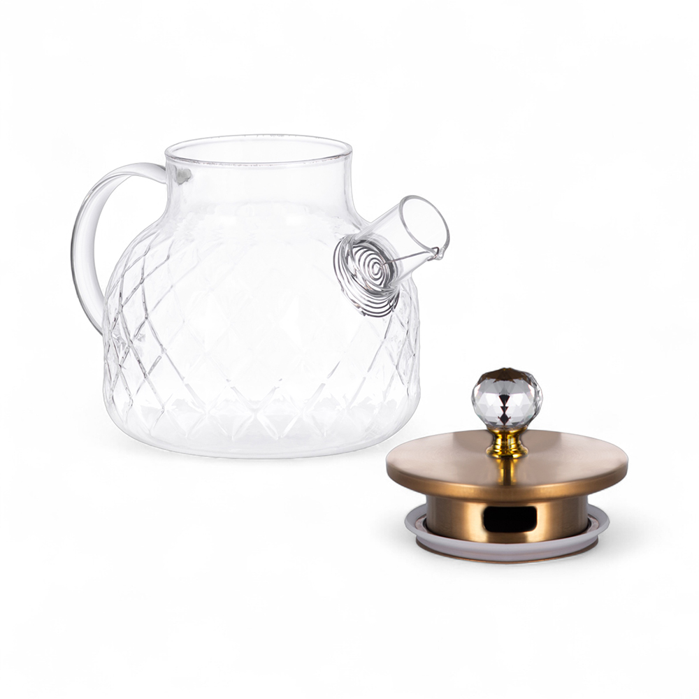 Glass Pot with Gold Stainless Steel Lid (H16.5cm) - Image 2