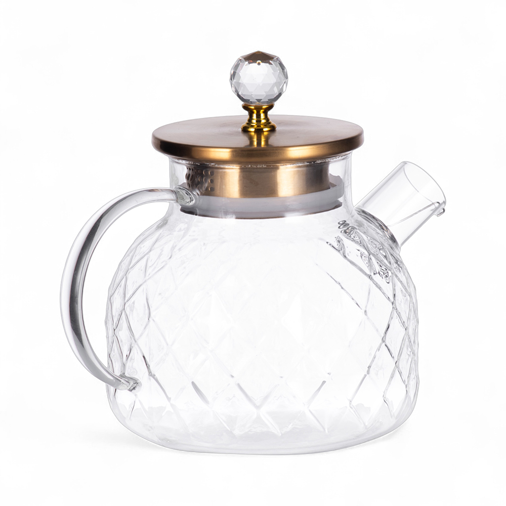 Glass Pot with Gold Stainless Steel Lid (H16.5cm) - Image 4