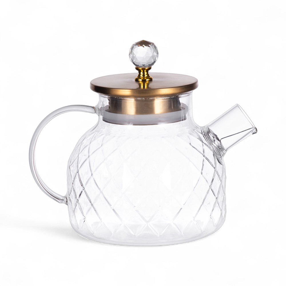 Glass Pot with Gold Stainless Steel Lid (H16.5cm) - Image 3