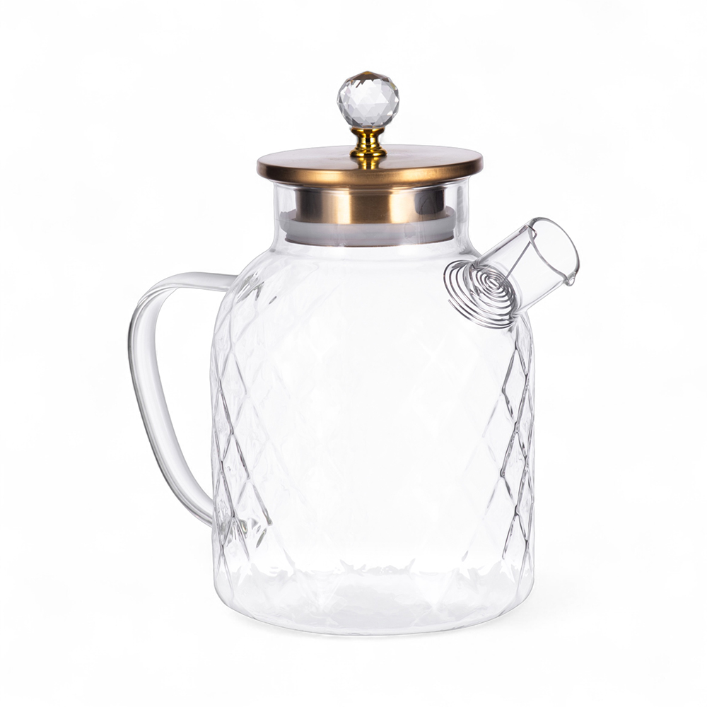 Glass Pot with Gold Stainless Steel Lid (H22.6cm)