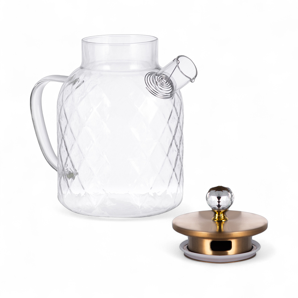 Glass Pot with Gold Stainless Steel Lid (H22.6cm) - Image 2