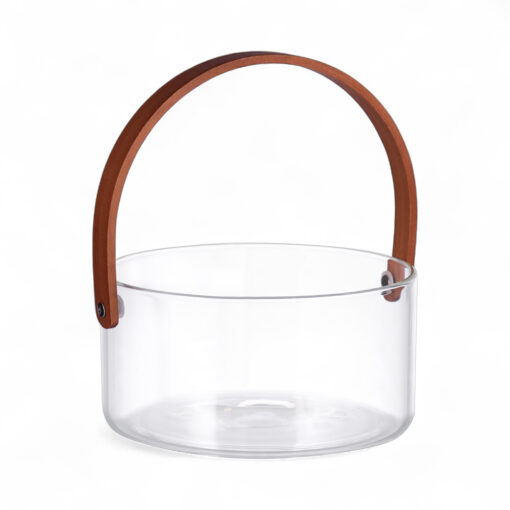 Glass Fruit Basket with Bamboo Handle (H9.7cm)