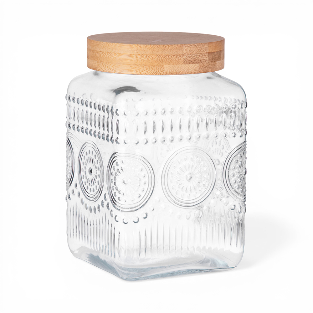 Glass Storage Jar with Bamboo Lid (H19.9cm)
