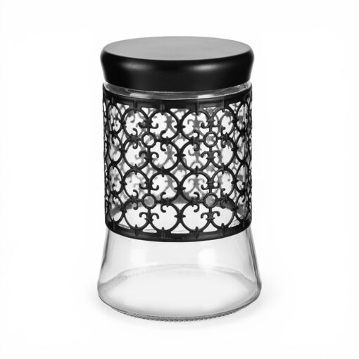 Glass Jar with Ivory Iron Casing and Lid (H18cm)