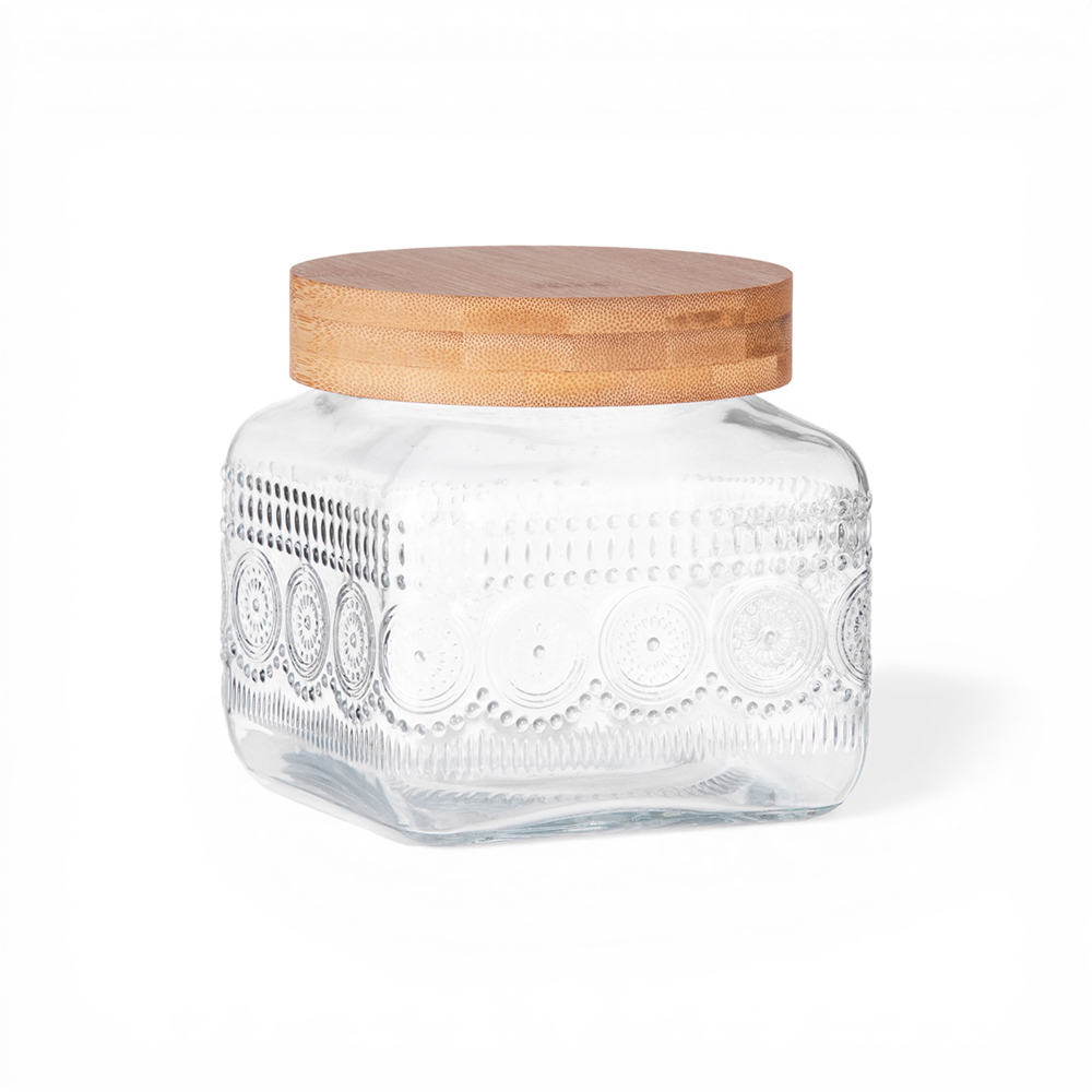 Glass Storage Jar with Bamboo Lid (H12.4cm)