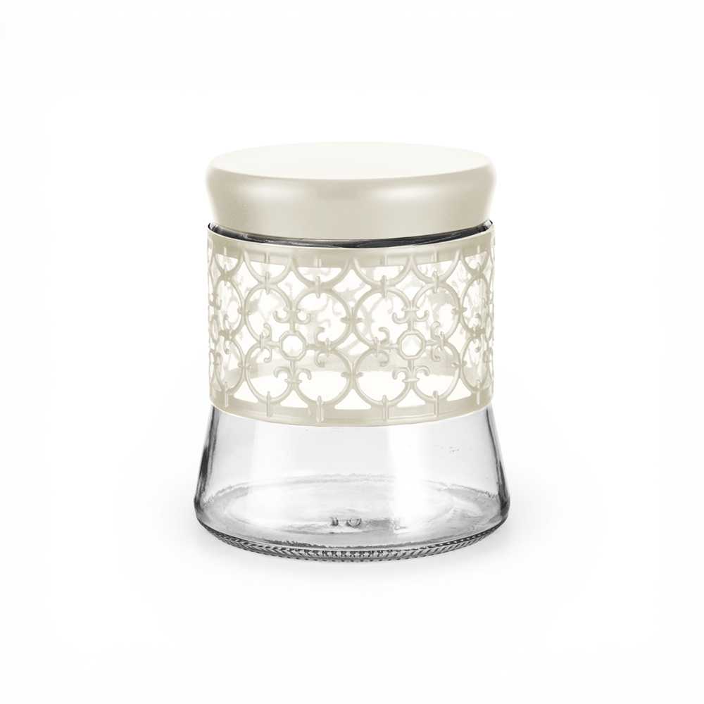 Glass Jar with Ivory Iron Casing and Lid (H13.5cm) - Image 7