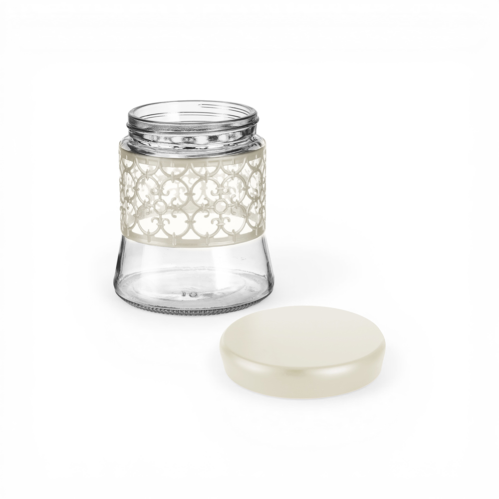 Glass Jar with Ivory Iron Casing and Lid (H13.5cm) - Image 8