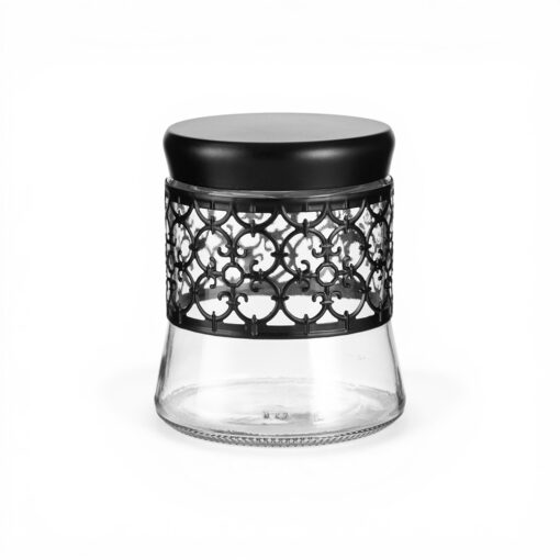 Glass Jar with Ivory Iron Casing and Lid (H13.5cm)