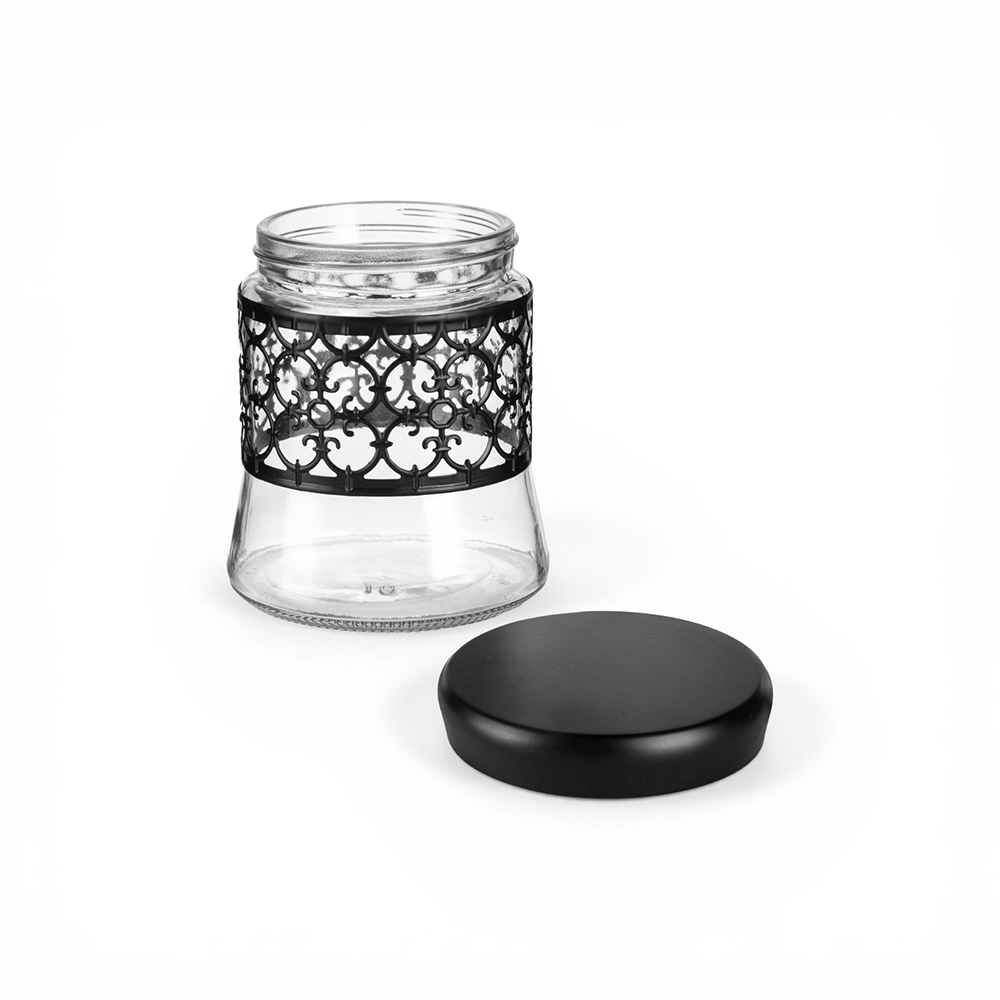 Glass Jar with Ivory Iron Casing and Lid (H13.5cm) - Image 2