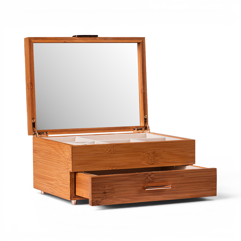 Deep Carbon Bamboo Fliptop Jewellery Box (H12.5cm) - Image 2