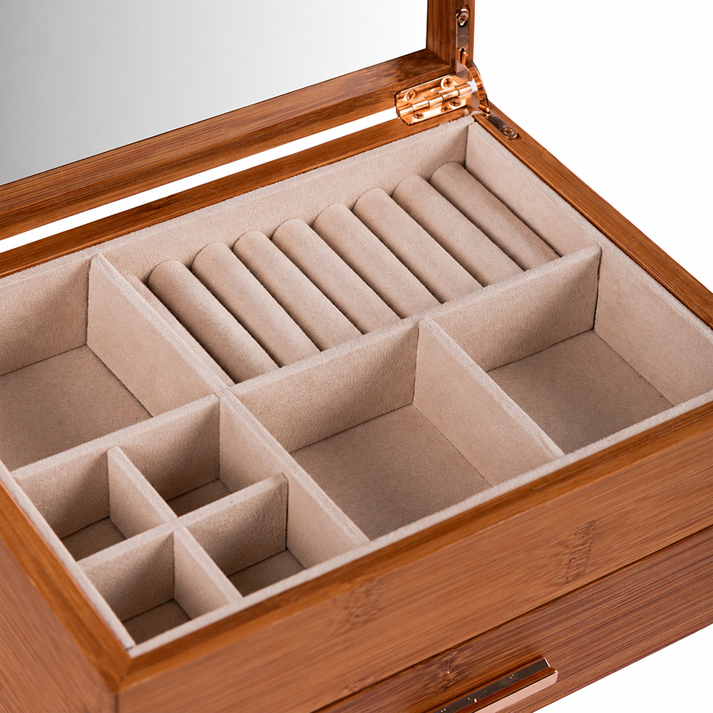 Deep Carbon Bamboo Fliptop Jewellery Box (H12.5cm) - Image 7