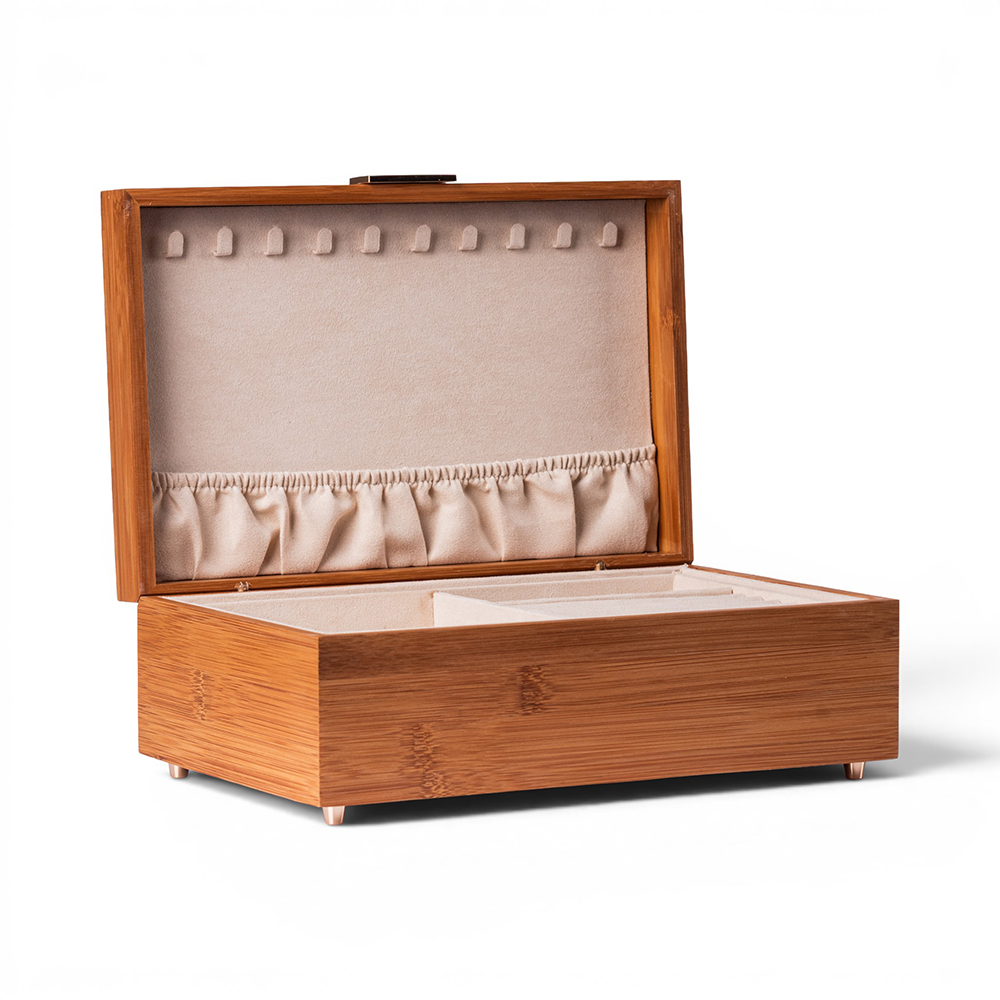 Deep Carbon Bamboo Fliptop Jewellery Box (H10.5cm) - Image 2