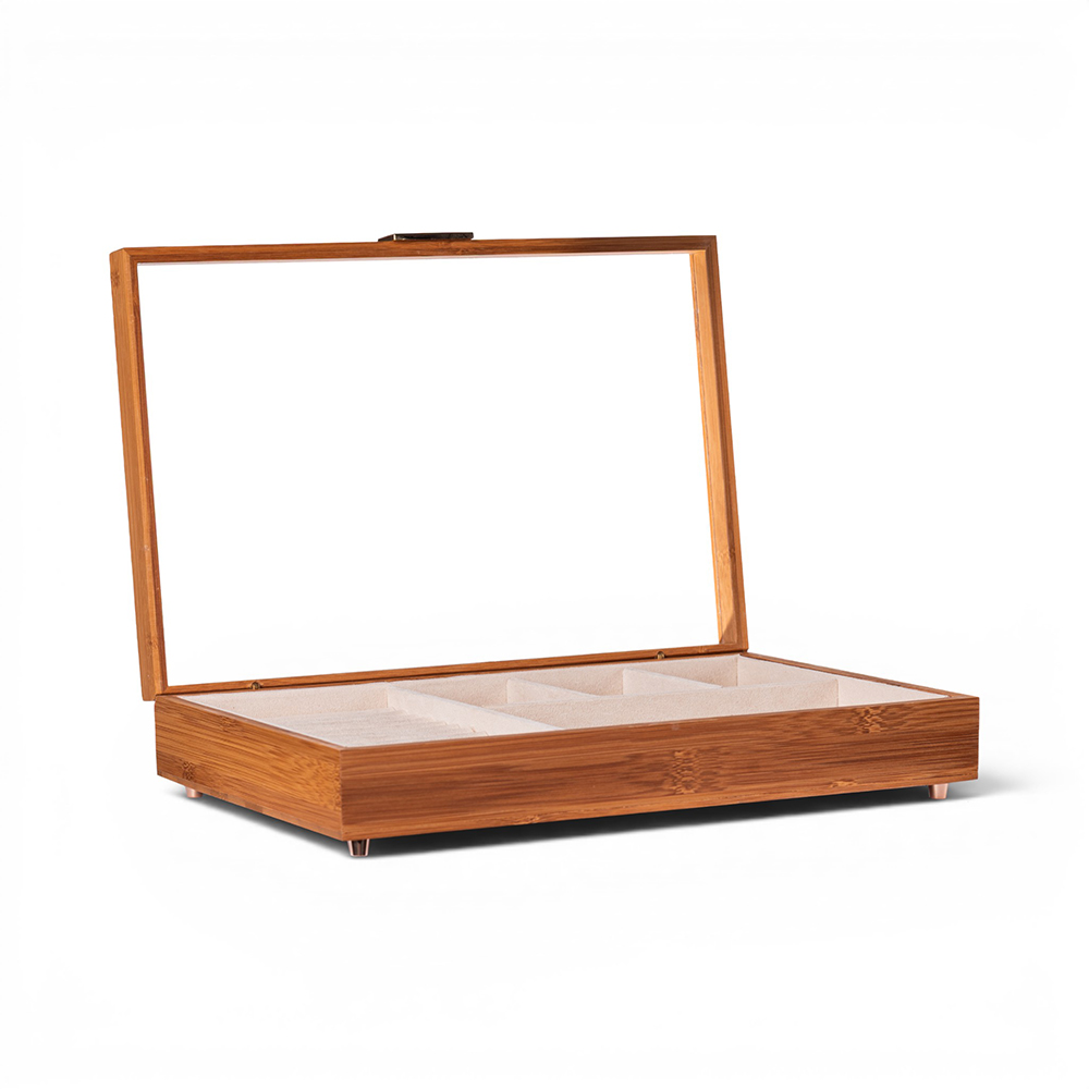 Deep Carbon Bamboo Fliptop Jewellery Box (H6.5cm) - Image 2