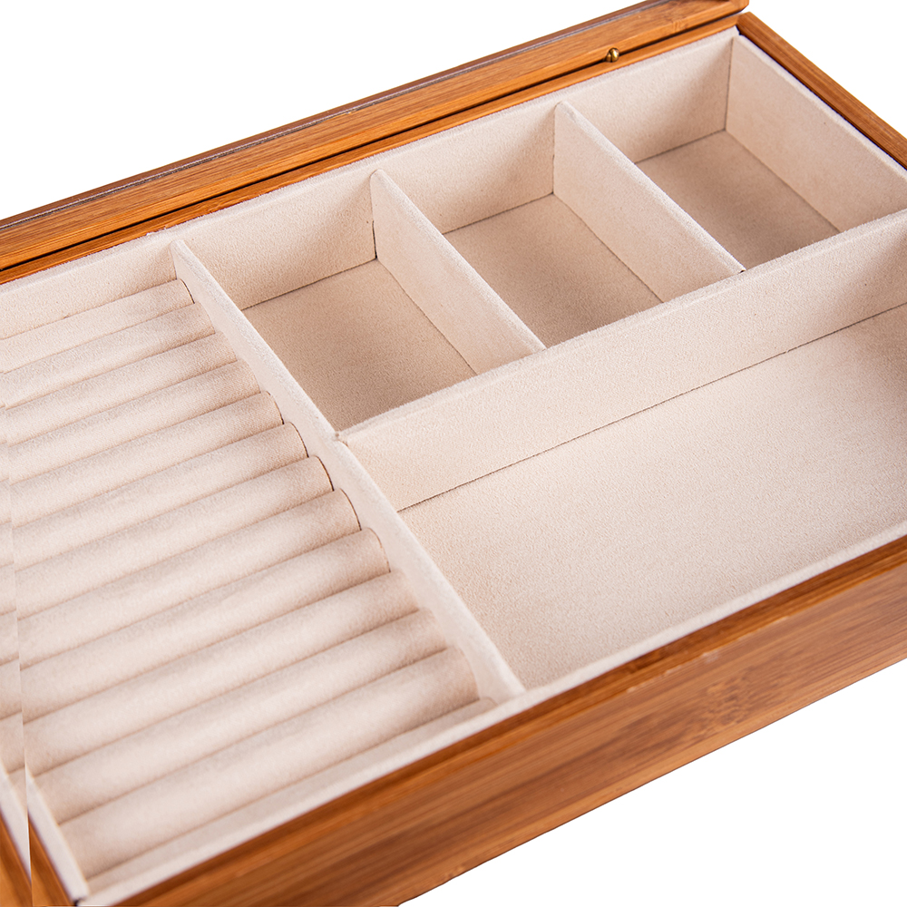 Deep Carbon Bamboo Fliptop Jewellery Box (H6.5cm) - Image 6