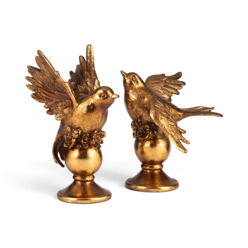 Polyresin Birds Standing on Ball (Set of 2)